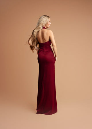Amalia Backless Evening Dress with Jewel Detail in Burgundy