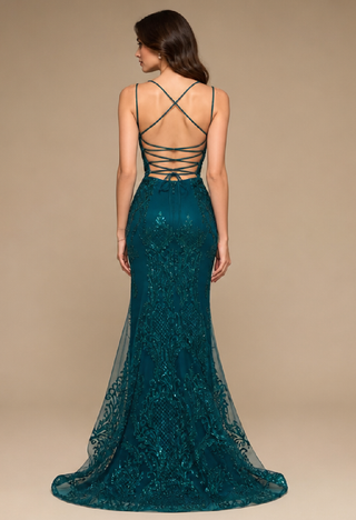 Amara Sequin Evening Dress in Dark Green