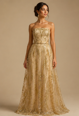 Aurora Sequin Evening Dress in Gold