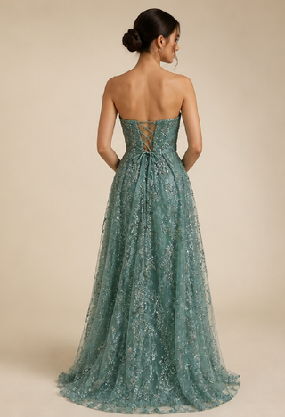 Aurora Sequin Evening Dress in Apple Green