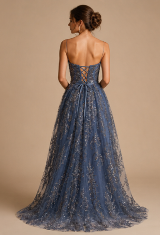 Aurora Sequin Evening Dress in Dark Frost