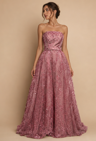 Aurora Sequin Evening Dress in Dusty Pink