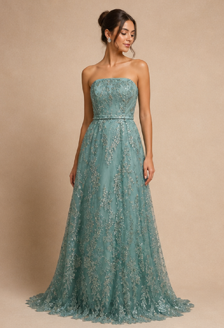 Aurora Sequin Evening Dress in Apple Green