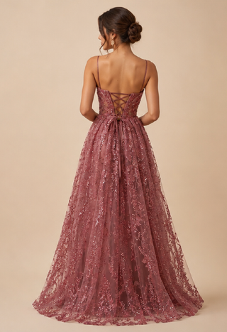 Aurora Sequin Evening Dress in Dusty Pink