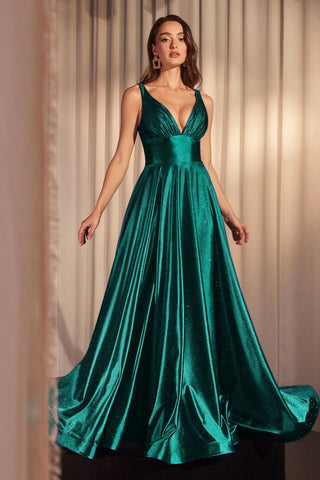 CC2349 GLIMMERING STRETCH SATIN A-LINE DRESS