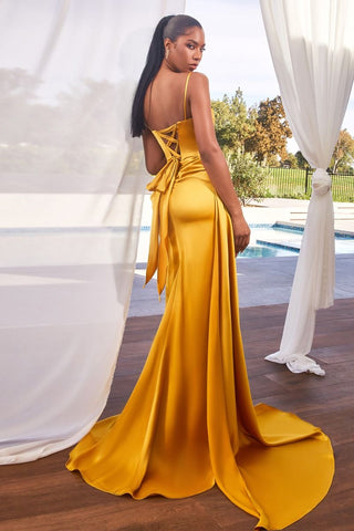 CD340 SATIN PLEATED GOWN WITH EMBELLISHMENT