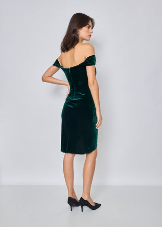 Velvet Off-the-Shoulder Evening Gown with Side Slit