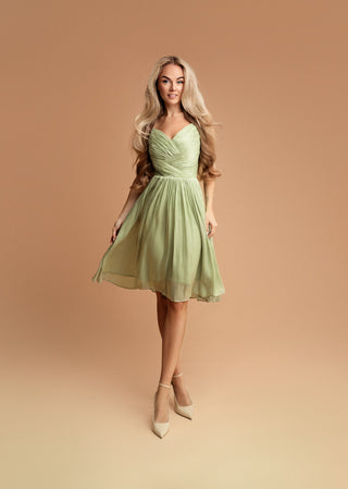 Clemence B Draped Midi Cocktail Dress in Olive Green