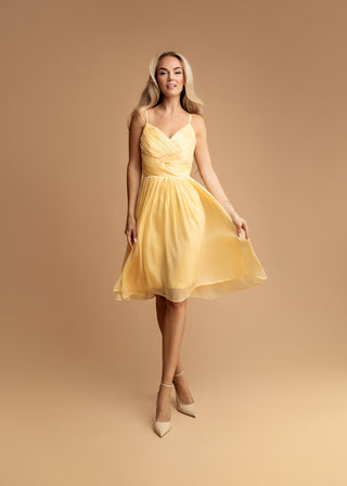 Clemence B Draped Midi Cocktail Dress in Yellow