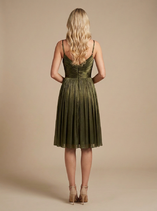 Clemence B Draped Midi Cocktail Dress in Khaki