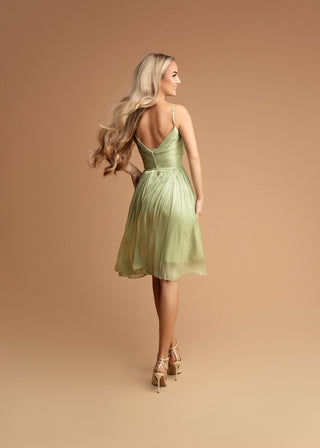 Clemence B Draped Midi Cocktail Dress in Olive Green