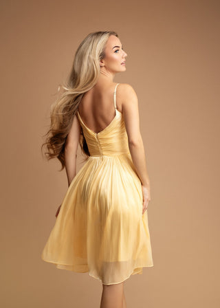 Clemence B Draped Midi Cocktail Dress in Yellow