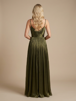 Clemence Draped Long Evening Dress in Khaki