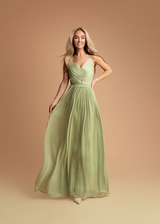 Clemence Draped Long Evening Dress in Olive Green