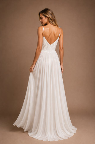 Clemence Draped Long Evening Dress in White