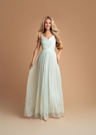 Clemence Draped Long Evening Dress in Apple Green