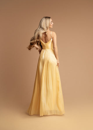 Clemence Draped Long Evening Dress in Yellow