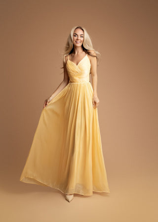 Clemence Draped Long Evening Dress in Yellow