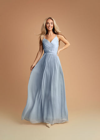 Clemence Draped Long Evening Dress in Ice Blue