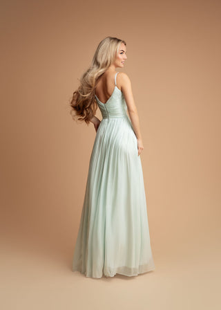 Clemence Draped Long Evening Dress in Apple Green