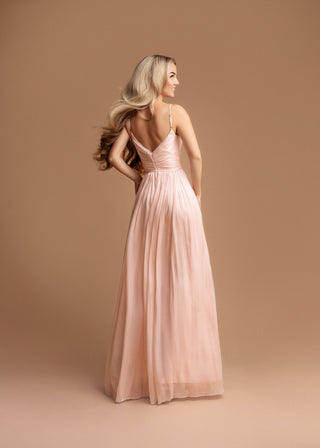 Clemence Draped Long Evening Dress in Pink