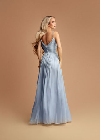 Clemence Draped Long Evening Dress in Ice Blue