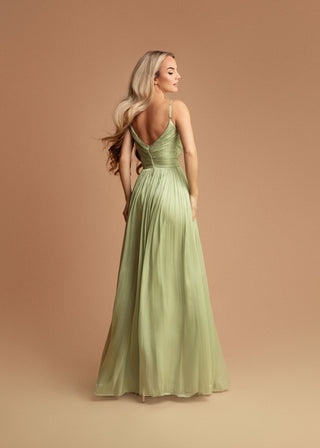 Clemence Draped Long Evening Dress in Olive Green