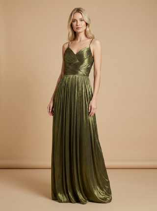 Clemence Draped Long Evening Dress in Khaki