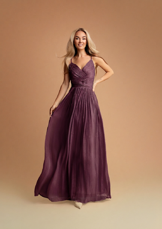 Clemence Draped Long Evening Dress in Eggplant