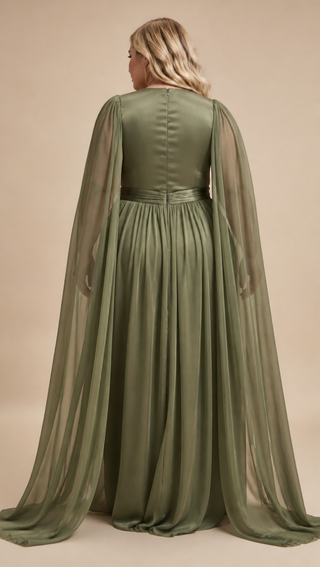 Diane Plus Size Cape Sleeve Evening Dress in Khaki