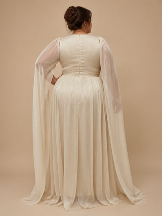 Diane Plus Size Cape Sleeve Evening Dress in Beige