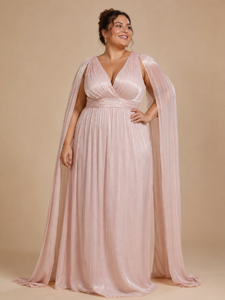 Diane Plus Size Cape Sleeve Evening Dress in Dusty Pink