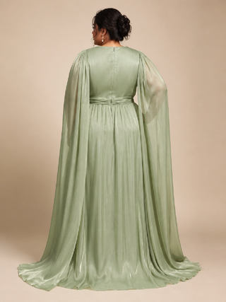 Diane Plus Size Cape Sleeve Evening Dress in Olive Green