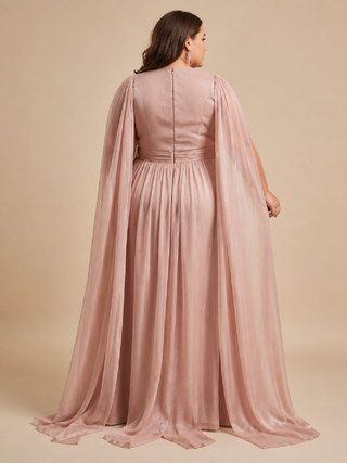 Diane Plus Size Cape Sleeve Evening Dress in Dusty Pink
