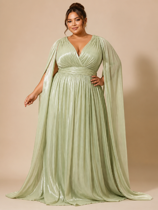 Diane Plus Size Cape Sleeve Evening Dress in Olive Green