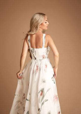Eulalie Halter Pleated Maxi Dress in White