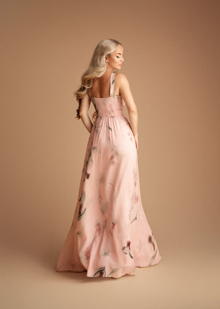 Eulalie Halter Pleated Maxi Dress in Pink