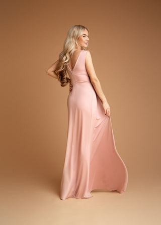 Isabella Elegant Occasion Dress in Dusty Pink