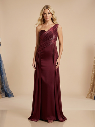 Joanna Asymmetrical Draped Maxi Dress in Burgundy