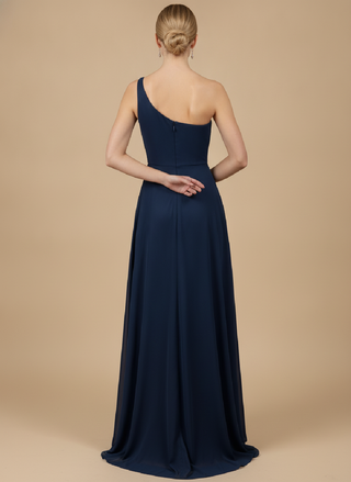 Joanna Asymmetrical Draped Maxi Dress in Navy