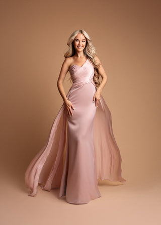 Joanna Asymmetrical Draped Maxi Dress in Dusty Pink