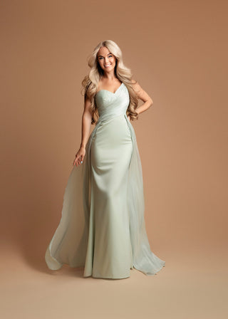 Joanna Asymmetrical Draped Maxi Dress in Apple Green