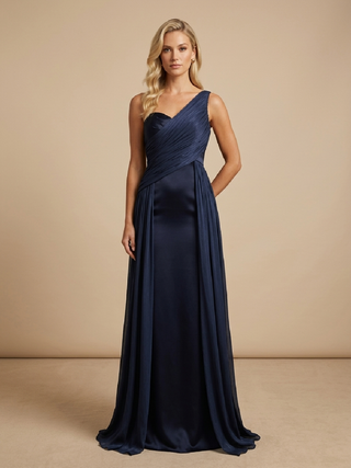 Joanna Asymmetrical Draped Maxi Dress in Navy