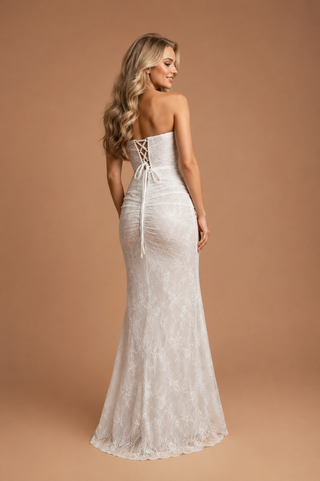 Juliette Strapless Draped Dress with Slit in White