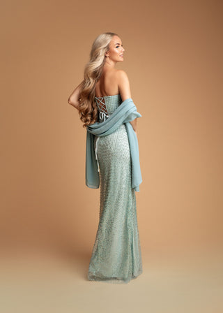 Yolande Strapless Maxi Dress with Stole in Apple Green