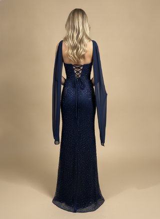 Yolande Strapless Maxi Dress with Stole in Navy
