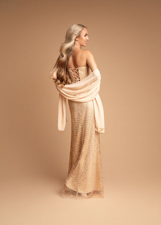 Yolande Strapless Maxi Dress with Stole in Beige
