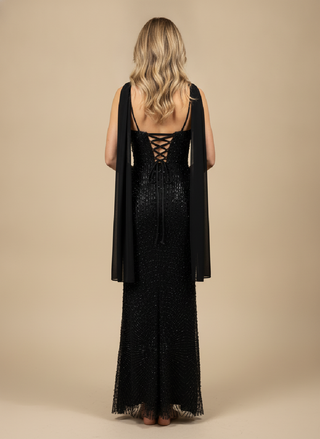 Yolande Strapless Maxi Dress with Stole in Black
