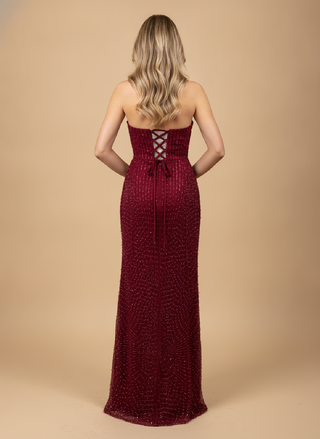 Yolande Strapless Maxi Dress with Stole in Burgundy