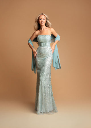 Yolande Strapless Maxi Dress with Stole in Apple Green